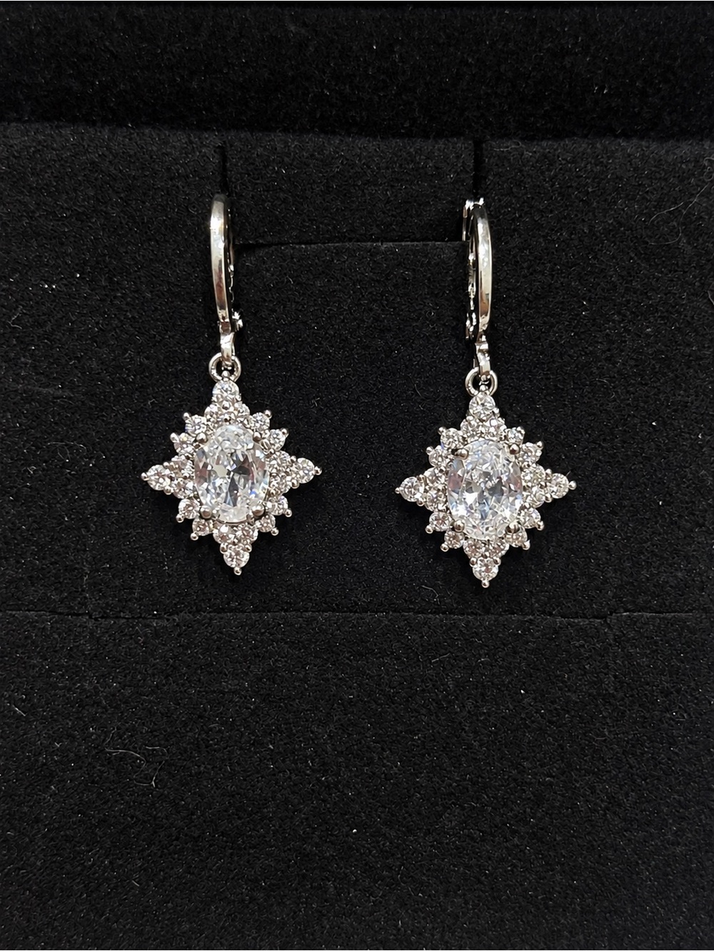 Vintage-Inspired White CZ Drop Earrings - Elegant Sparkle